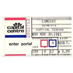 Vintage 1981 Genesis Concert Ticket Stub Landover MD